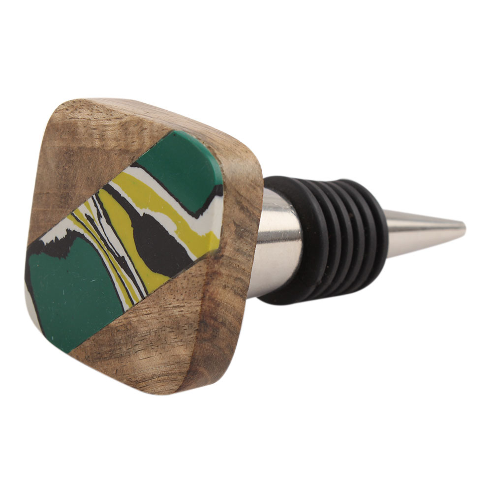 Square Wooden And Metal Wine Stopper